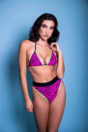 Bikini with Triangle Top and Highcut Thongback Bottom in Hot Pink Zebra
