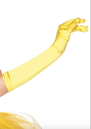 Satin Opera Length Gloves in Yellow