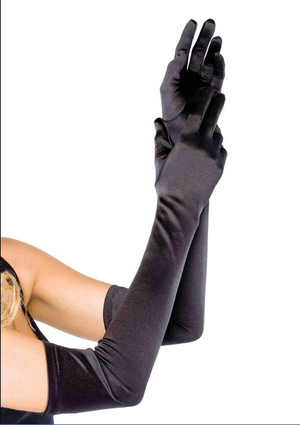 Satin Opera Length Gloves in Black