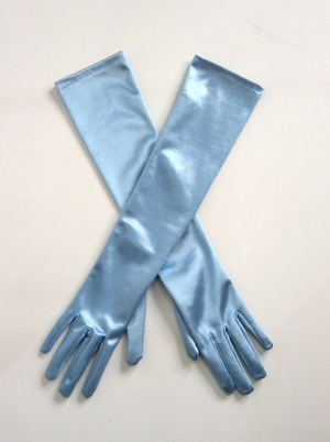 Satin Opera Length Gloves in Light Blue