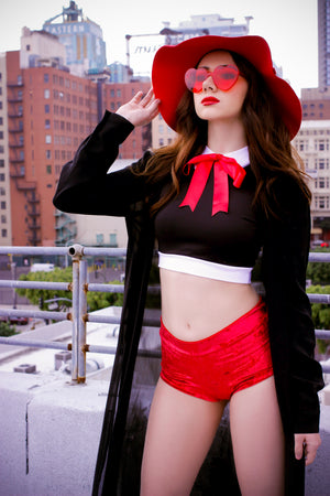 Red Metallic Velvet Cheeky Shorts