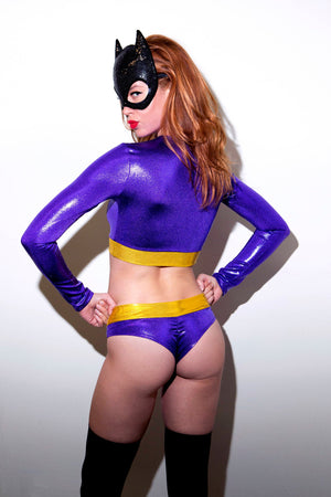 Purple Bat Hero Costume Set with Long Sleeve Top and Lowrise Bottoms