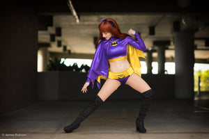 Purple Bat Hero Costume Set with Long Sleeve Top and Lowrise Bottoms