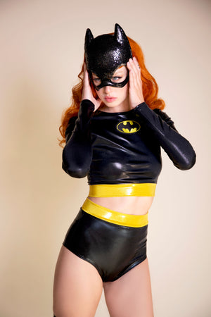 Dark Bat Hero Costume Set with Long Sleeve Top and Highwaist Pin Up Bottoms