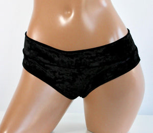 Crushed Velvet Low Rise Cheeky Bottoms in Black