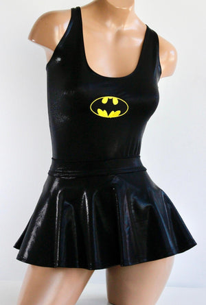 Dark Bat Hero Costume Set w Bodysuit and Mini Skirt