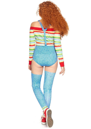 KILLER DOLL COSTUME, Long Sleeve Stripe Top, Pin-Up Overalls Suit, Doll Cosplay Costume