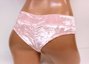 Crushed Velvet Low Rise Cheeky Bottoms in Baby Pink