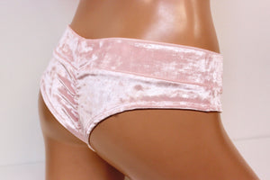 Crushed Velvet Low Rise Cheeky Bottoms in Baby Pink