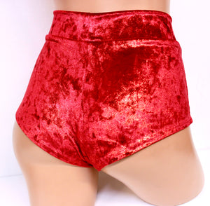 Red Metallic Velvet Cheeky Shorts
