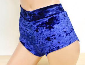 Crushed Velvet Highwaist Cheeky Shorts in Royal Blue