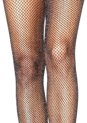 Glitter Shimmer Fishnet Tights in Black with Silver