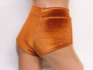 Plush Velvet Highwaist Cheeky Shorts in Caramel
