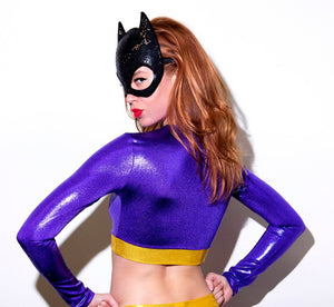 Purple Bat Hero Costume Set with Long Sleeve Top and Highwaist Bottoms