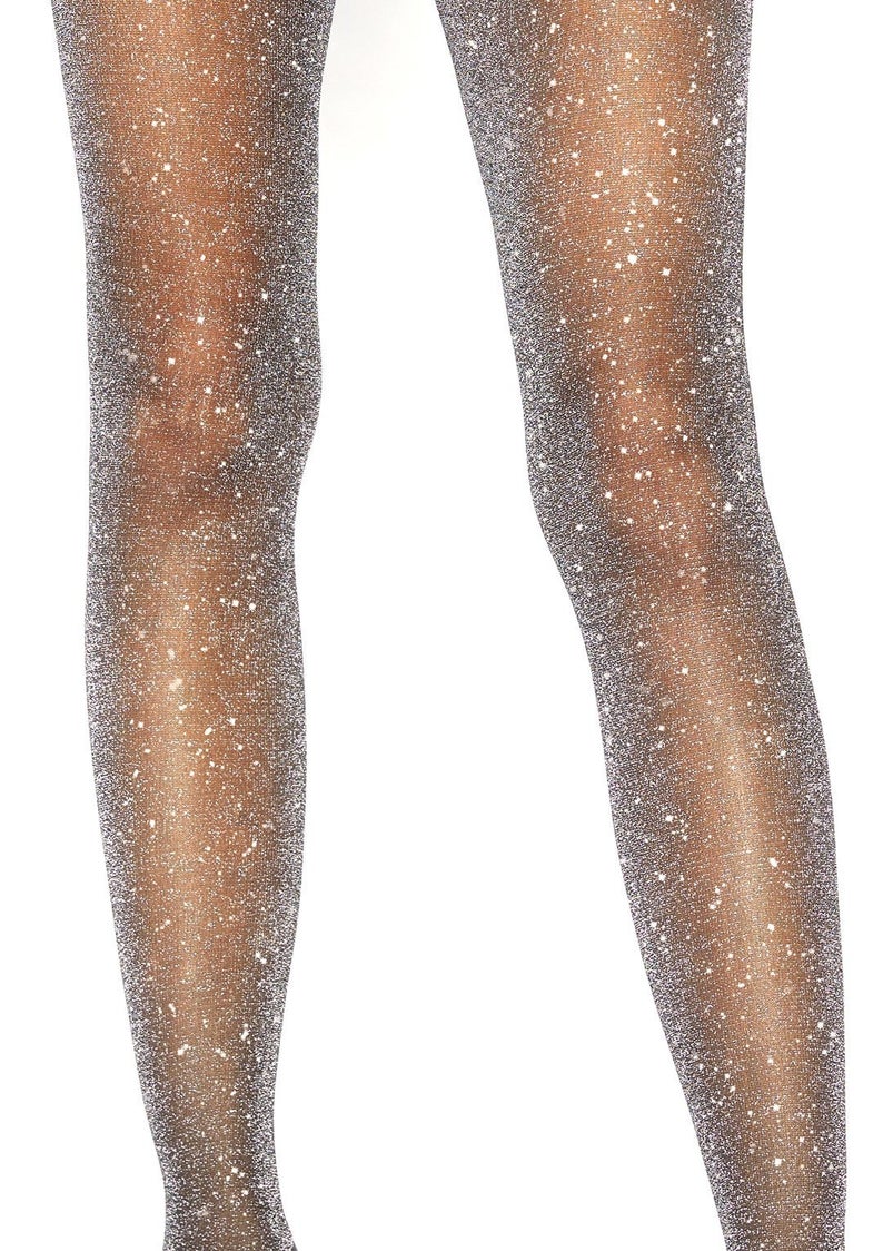 Glitter Shimmer Tights in Silver and Black - The Sugarpuss Collection