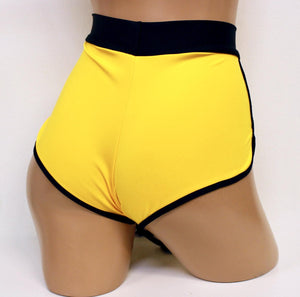 Jogger Shorts Set with Bikini Top in Matte Yellow with Black Trim