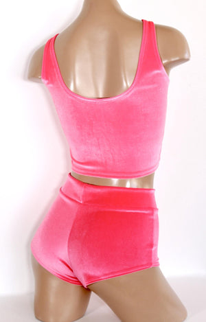 Plush Velvet Highwaist Cheeky Shorts in Neon Pink