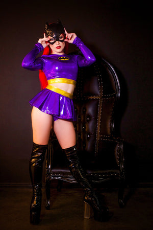 Purple Bat Hero Costume Set with Long Sleeve Top and Mini Skirt