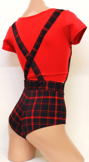 Pin Up Overalls in Black and Red Retro Plaid