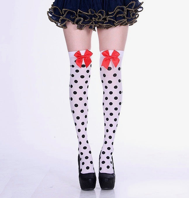 Black Polka Dot Thigh High Stockings