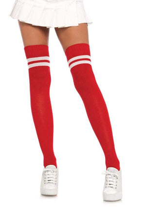 Ribbed Athletic Thigh High Socks in Red