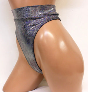 Hologram Highcut Thongback Bikini Bottom in Silver