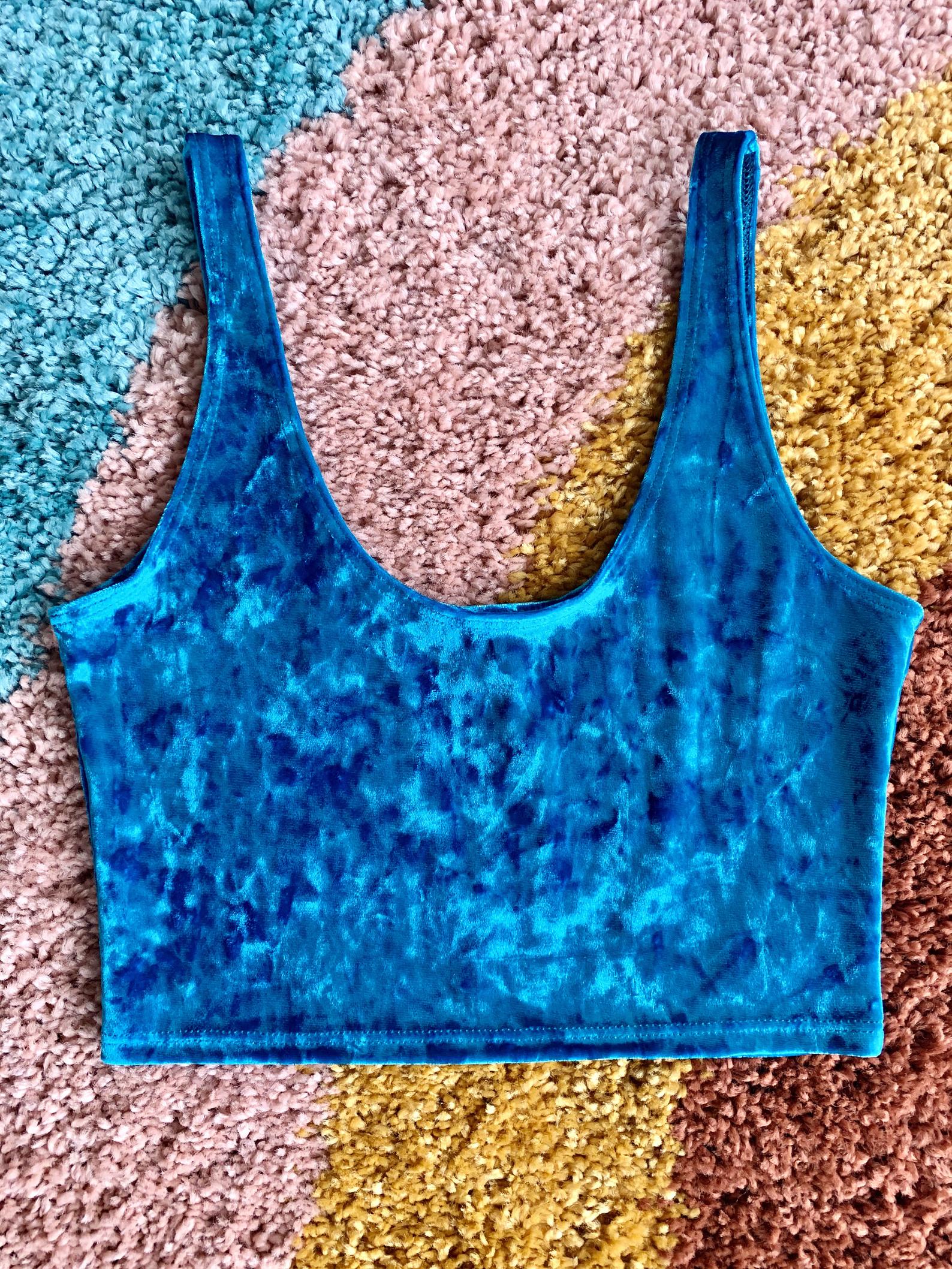 Crushed Velvet Crop Tank in Turquoise - The Sugarpuss Collection