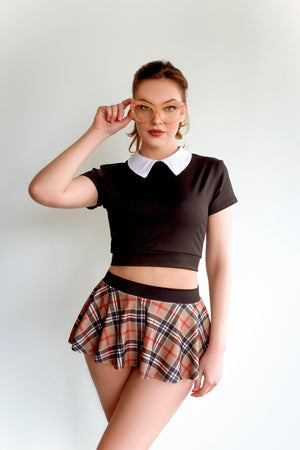 Plaid Highwaist Mini Skirt in Tan