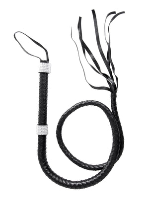 Costume Rhinestone Whip in Black Faux Leather