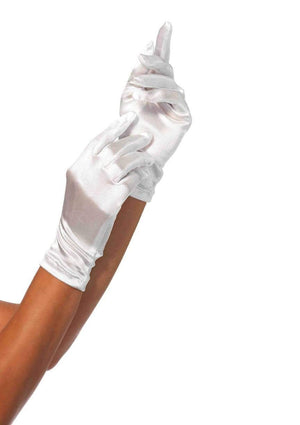 White Satin Wrist Length Gloves
