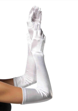 Satin Opera Length Gloves in White